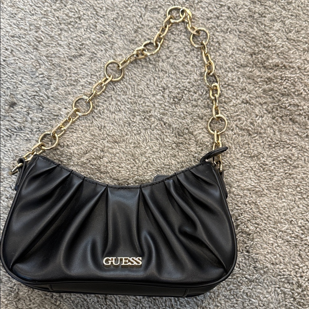 Guess Black Shoulder Bag with Gold Accents